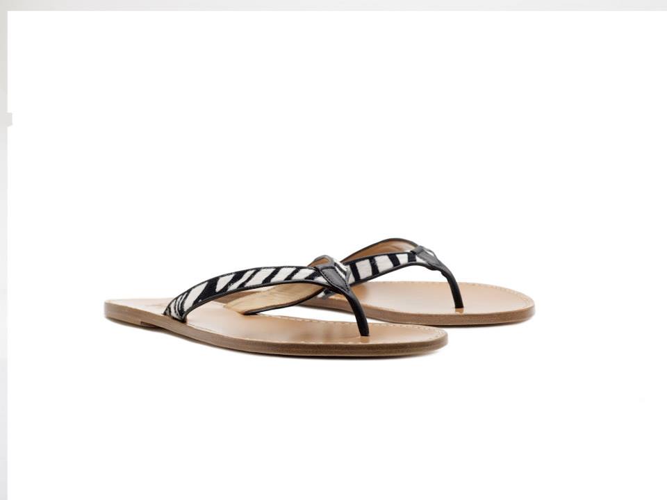 Zebra Print Leather Thong Sandal