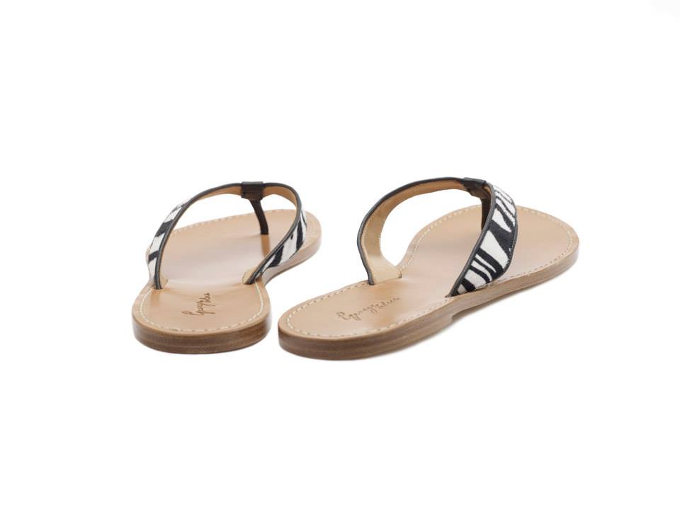 Zebra Print Leather Thong Sandal