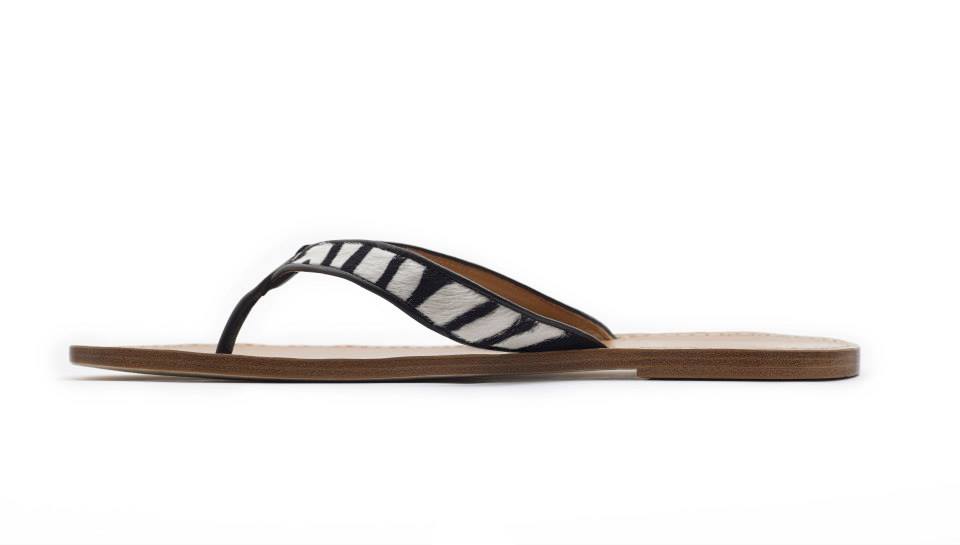 Zebra Print Leather Thong Sandal