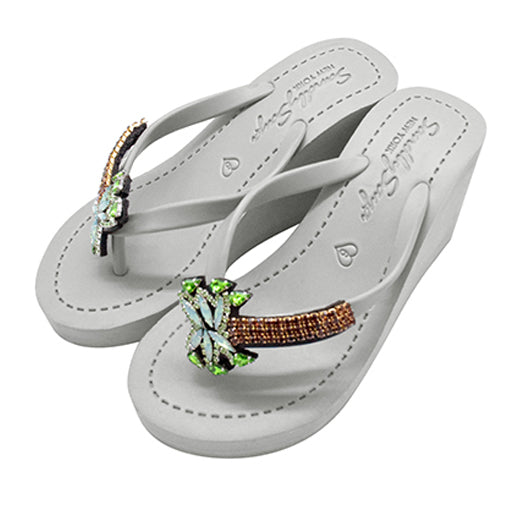 Palm Tree Rhinestone High Wedge Flip Flops