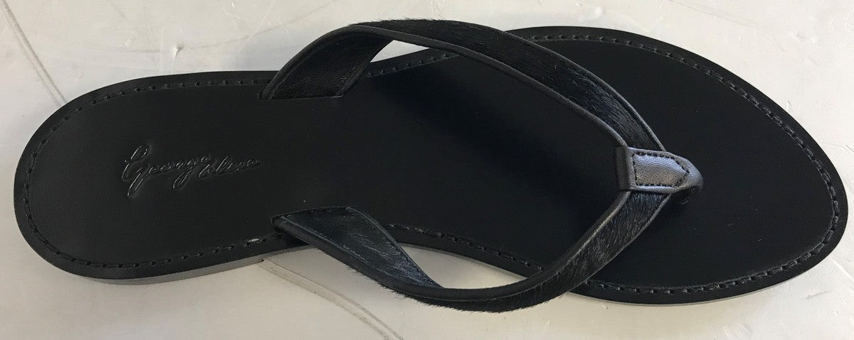 Black Calf Hair Leather Thong Sandal