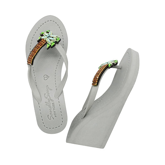 Palm Tree Rhinestone High Wedge Flip Flops