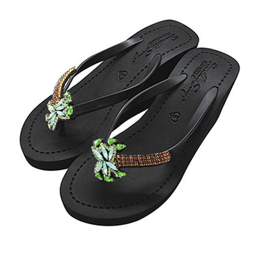 Palm Tree Rhinestone High Wedge Flip Flops