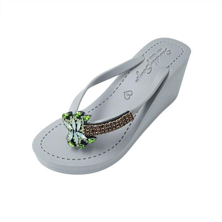 Palm Tree Rhinestone High Wedge Flip Flops