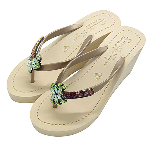 Palm Tree Rhinestone High Wedge Flip Flops