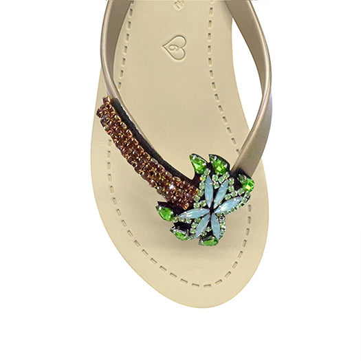 Palm Tree Rhinestone High Wedge Flip Flops