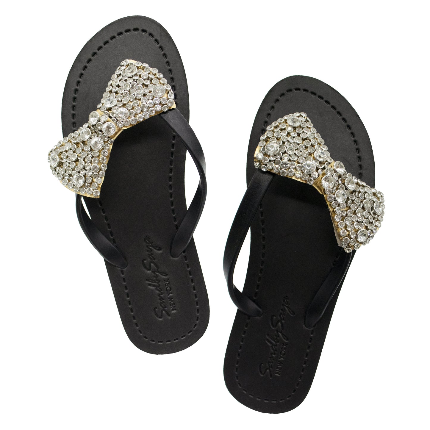 The Madison Bow, Flat Flip Flops with Crystal Embellishment