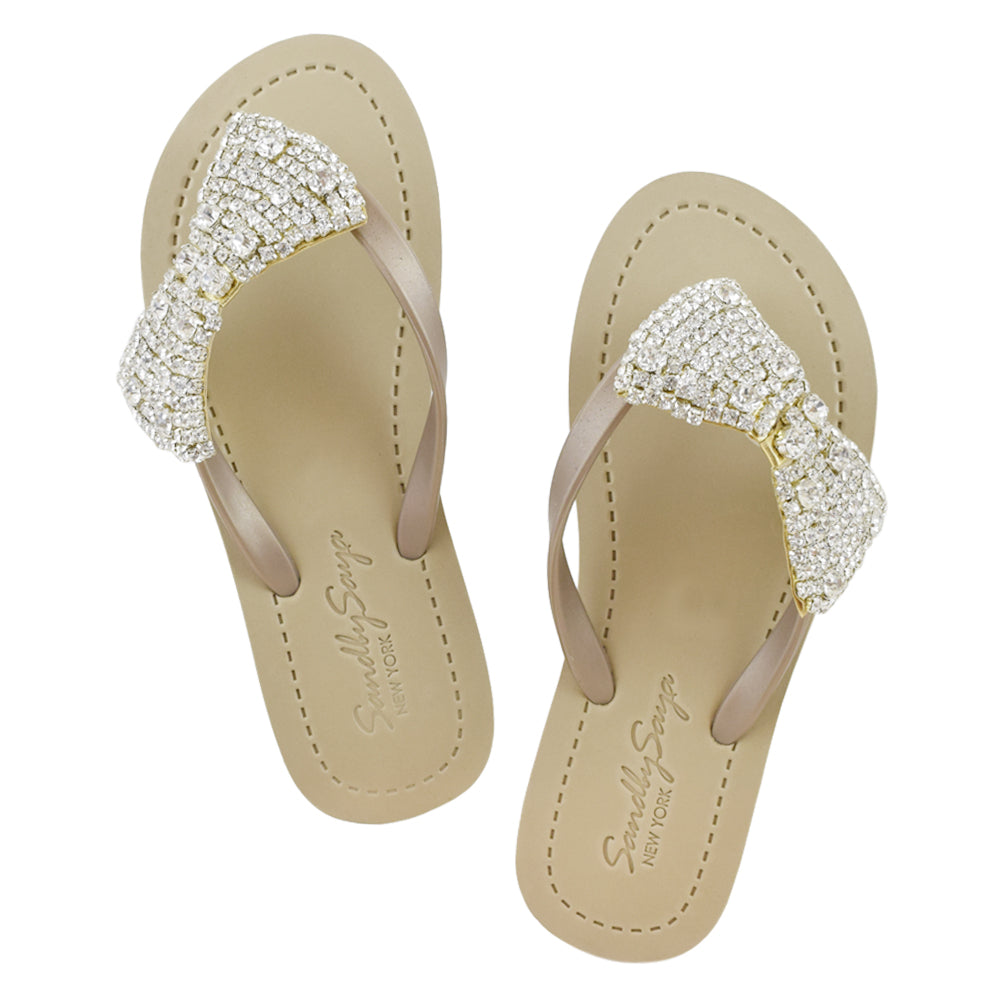 The Madison Bow, Flat Flip Flops with Crystal Embellishment