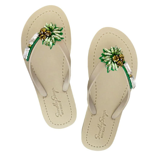 Palm Tree Rhinestone Flat Flip Flops