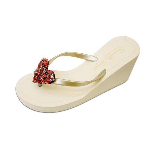 Red Heart - Rhinestone Embellished Women's High Wedge Flip Flops