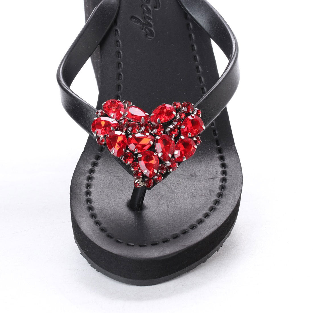 Red Heart - Rhinestone Embellished Women's High Wedge Flip Flops