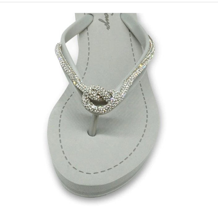 Crystal Knot Rhinestone High Wedge Flip Flops