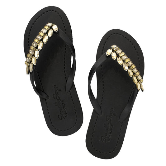 Smith Gold Rhinestone Embellished Flat Flip Flops